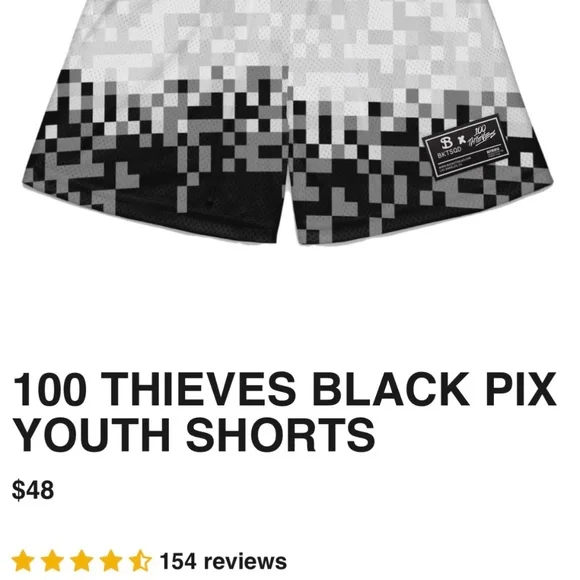 Bucketsquad YL 100 Thieves Black Pix Shorts - Picture 3 of 3